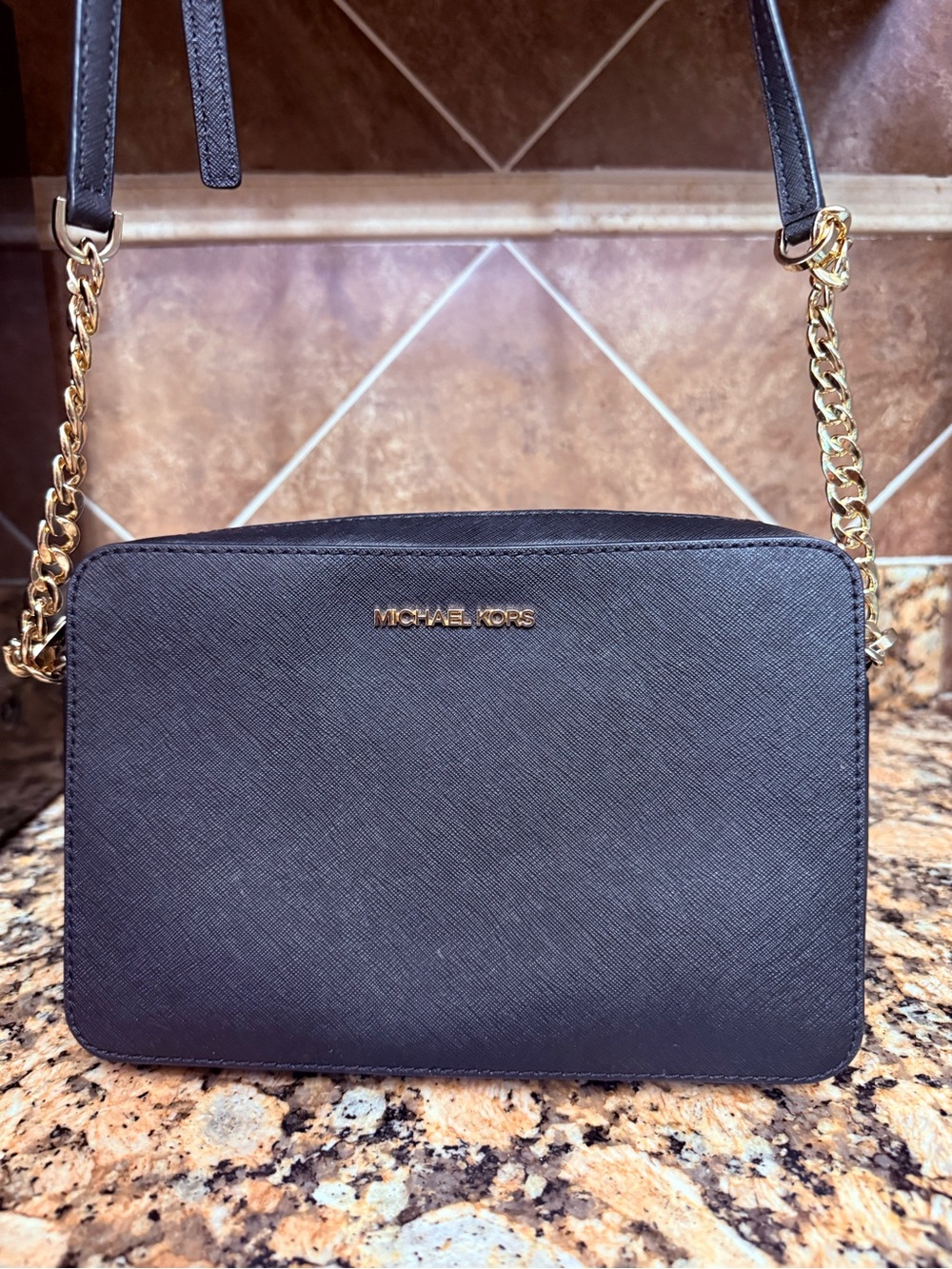 Michael Kors Black and Gold Crossbody Camera Bag